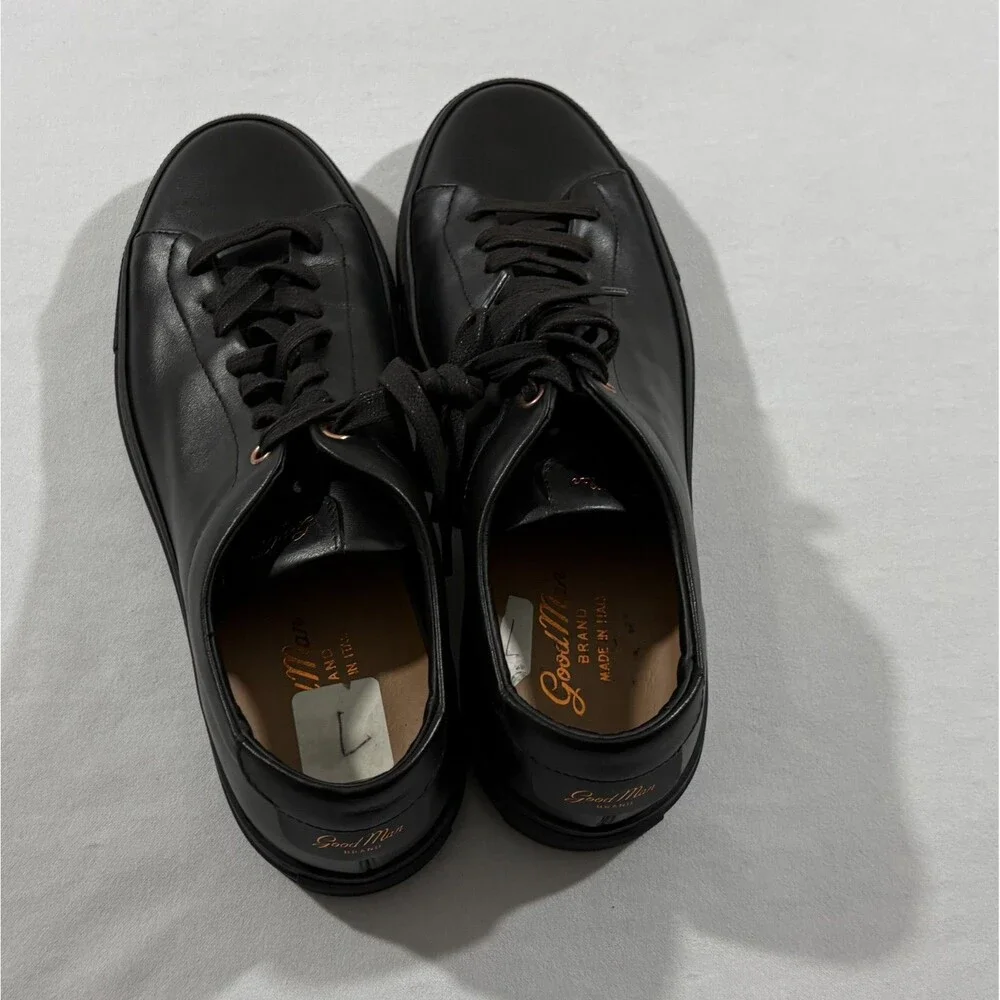 Good Man Edge Lo Top Sneaker Black Nappa Leather Mono Italy Mens Shoes Sz 7